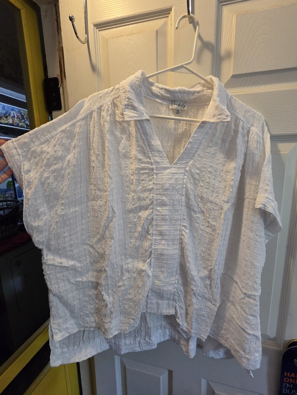 White Textured V-Neck